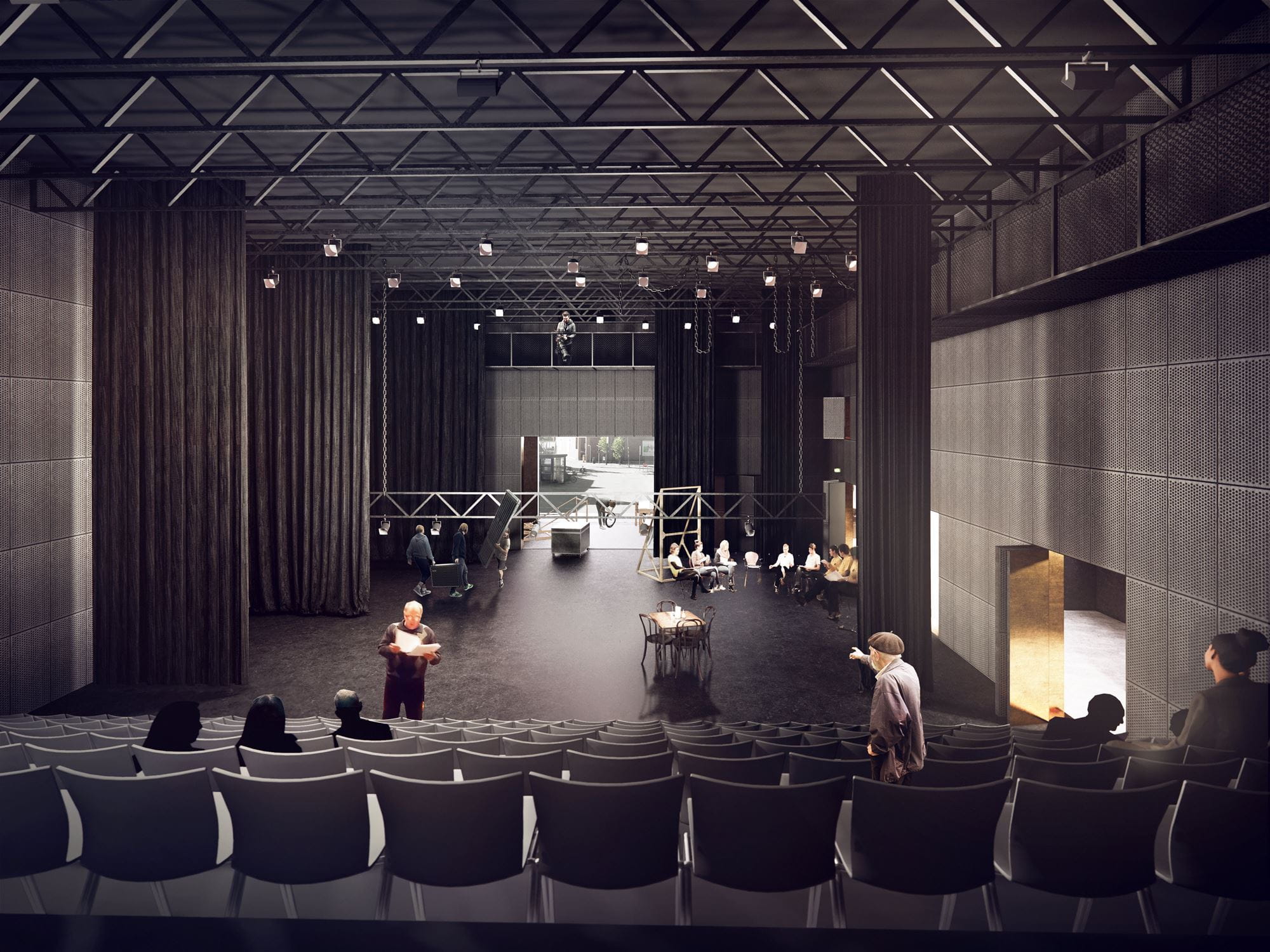 Den nye teatersal er et fleksibelt rum, hvor antallet af tilskuerpladser kan varieres.