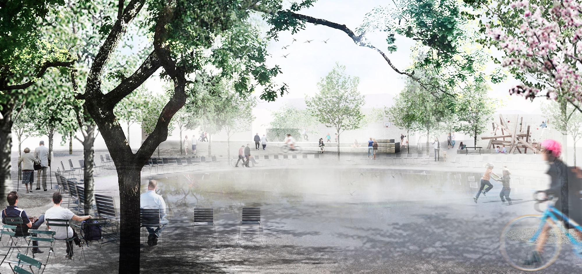 Visualisering af vinderprojektet i konkurrencen: Nyt centrum i Bording